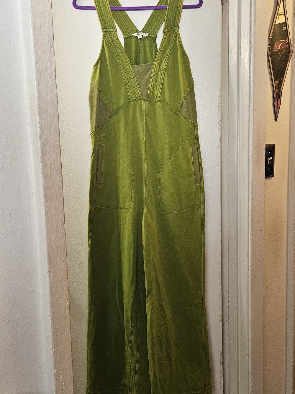 Blue Velvet Olive Green Wide-Leg Jumpsuit with Adjustable Straps